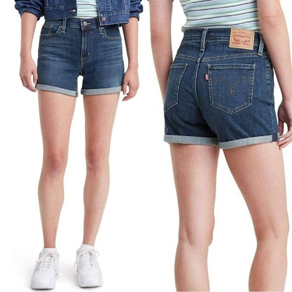 Women's Levi's® Mid-Length Jean Shorts Dark Wash Size 32 NWT - Picture 1 of 9